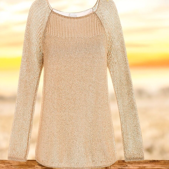 Chico’s Loose Gold Shine-Stitch Amanda Pullover with Attached Shell - Picture 9 of 16